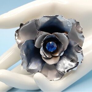 Vintage Coro Blue & Silver Flower Brooch 1940s 1950s (plus 1 earring)
